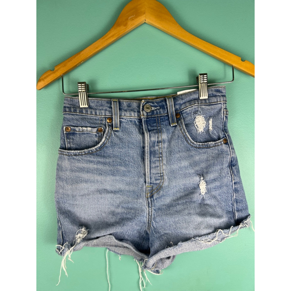 Women's Levi's Ribcage Jean Shorts Size 25 Blue Distressed
